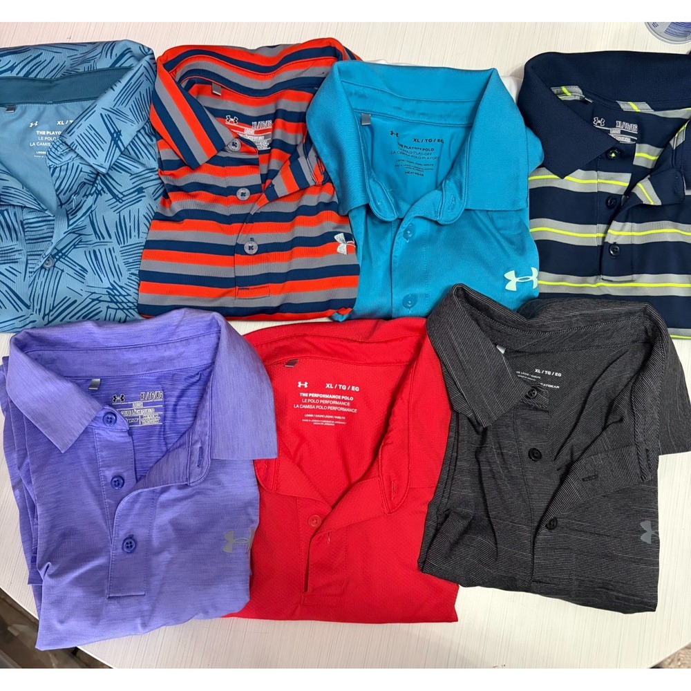 Lot of 7 Under Armour Mens XL Playoff Performance Polo Shirt HeatGear Loose Fit